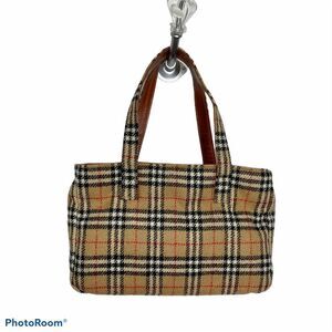 Burberry Wool Vintage Nova Check Signature Plaid Tote Shoulder Bag Purse Tan